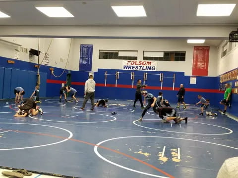 a group of people on a track