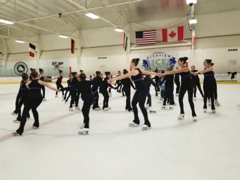 a group of women ice skating