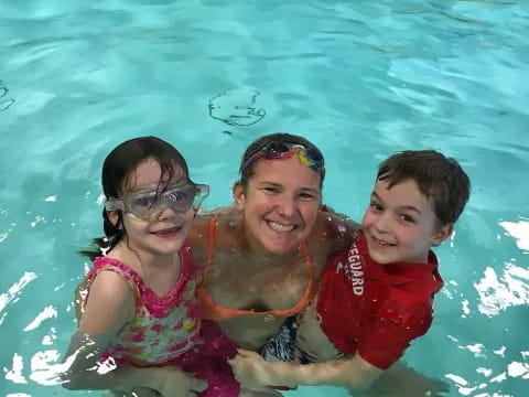 a group of people in a pool