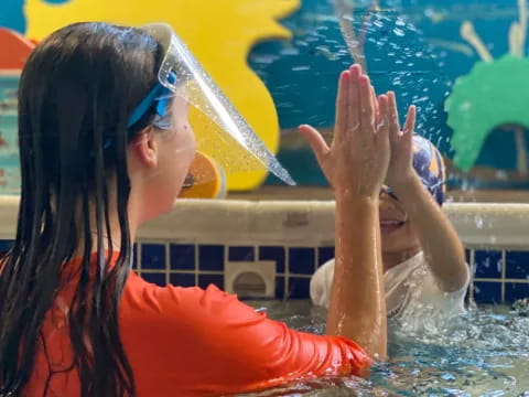 a woman in a pool