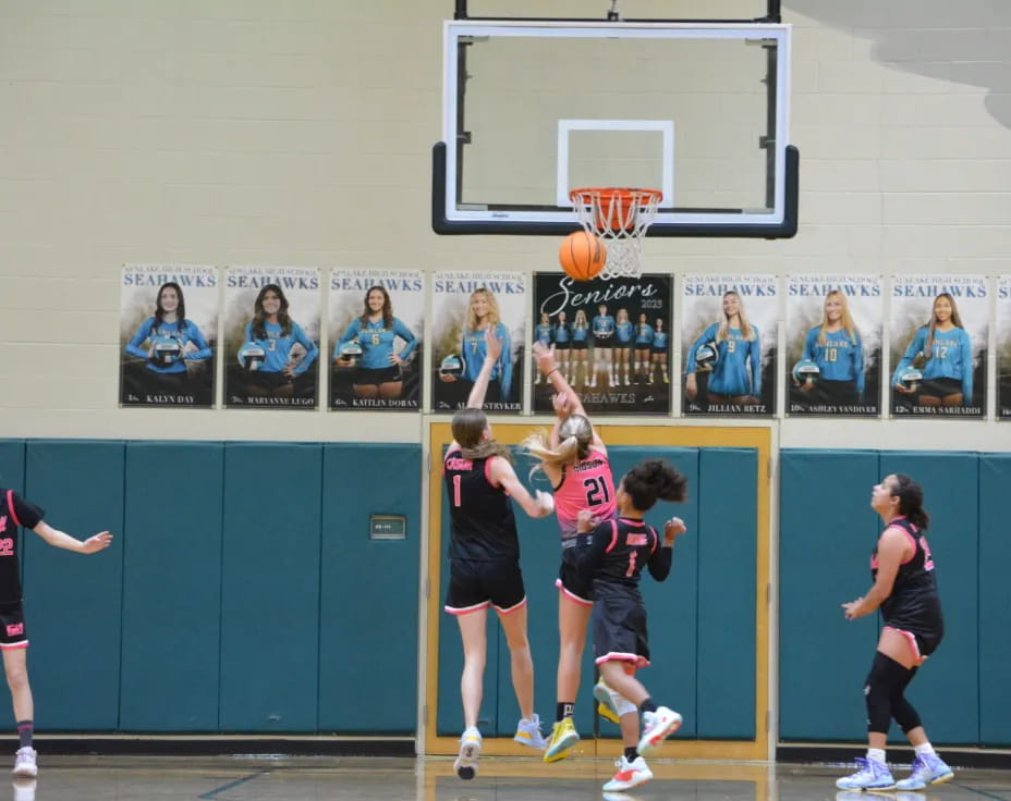 a group of women playing basketball