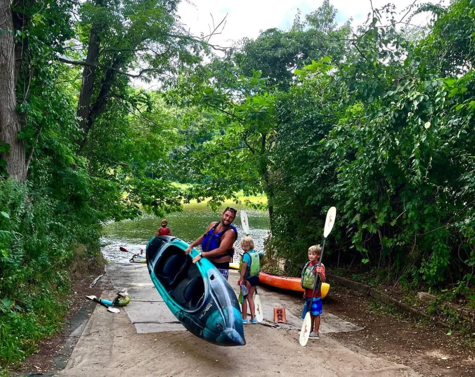 a group of people on a raft