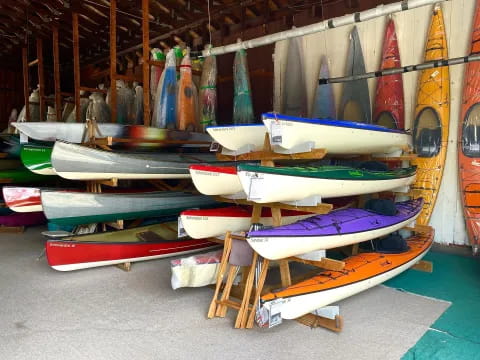 a room with many boats in it