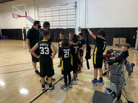 a group of people in a gym