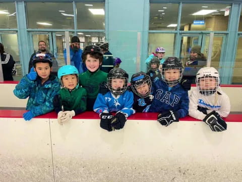 a group of people wearing helmets