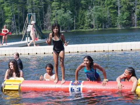 a group of people on a raft