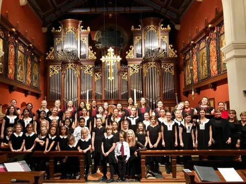 a group of people in a church