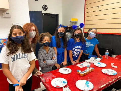 a group of people wearing masks