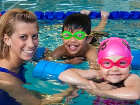a group of people in a pool