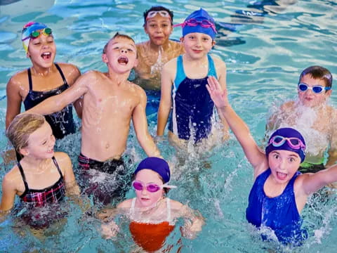 a group of people in the water