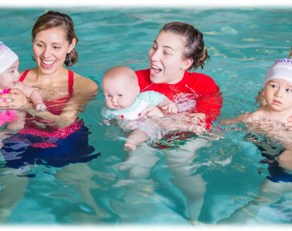 a group of people in a pool