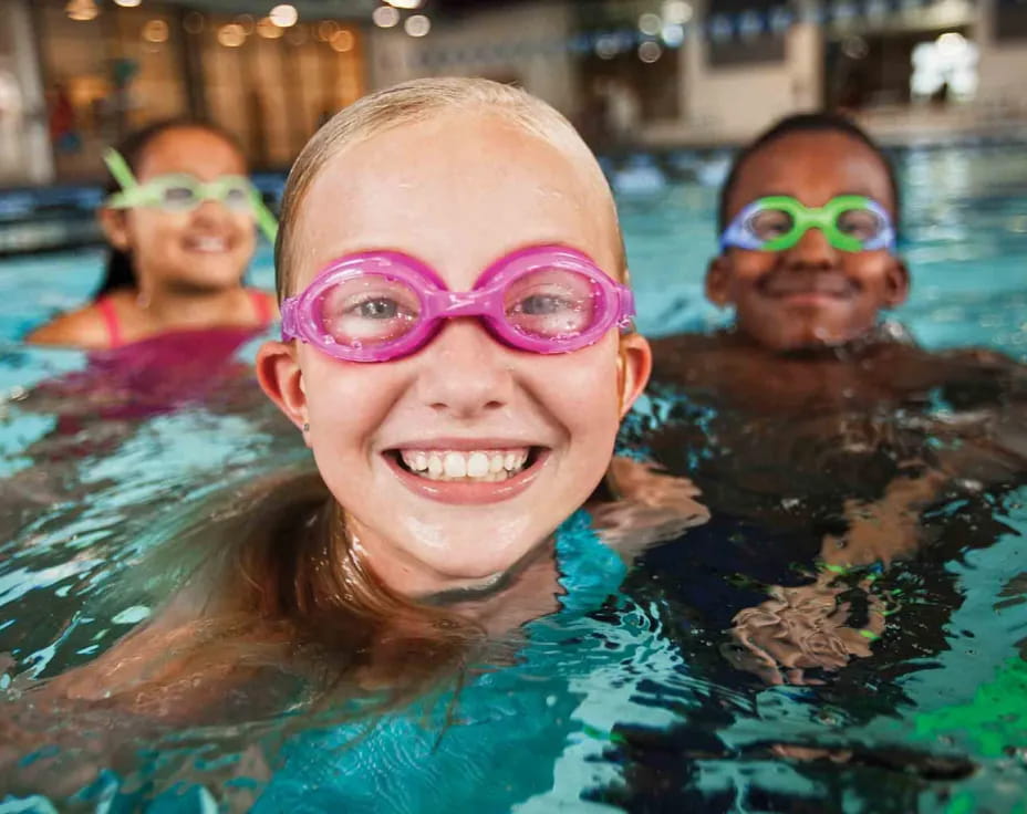 a group of people in a pool