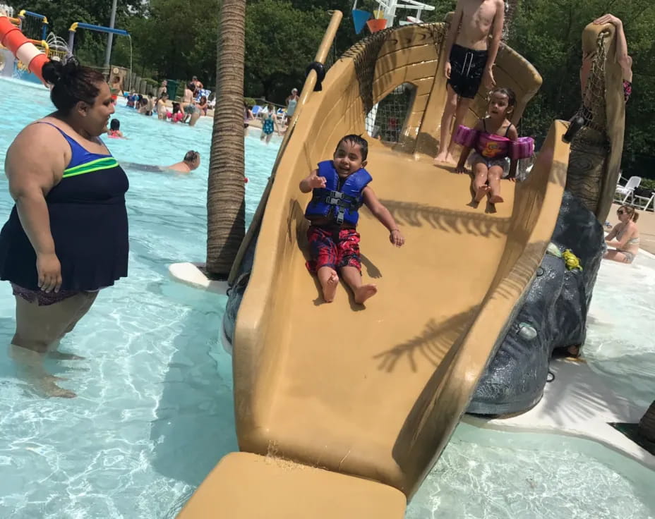 a group of people at a water park