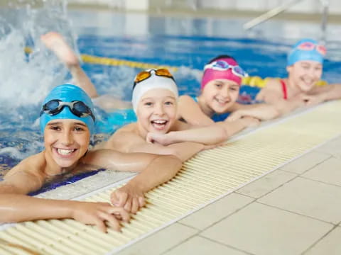 a group of people in a pool