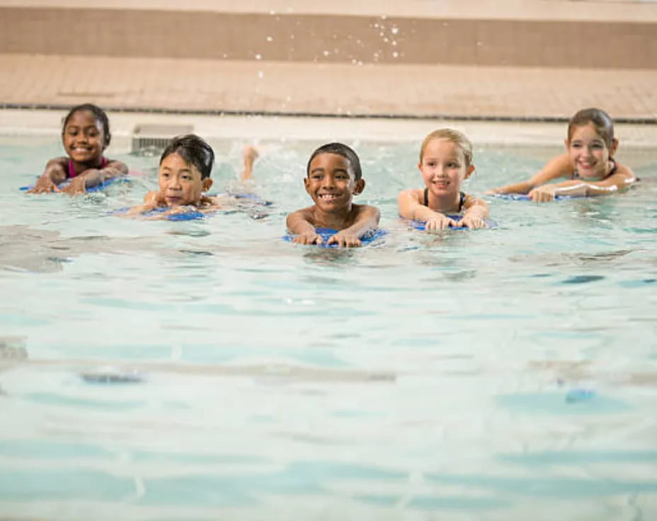 a group of children in a pool
