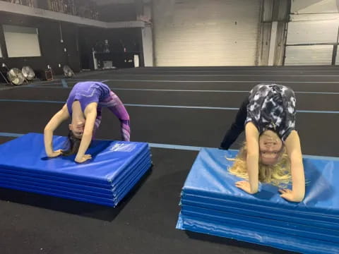 a couple of women doing yoga