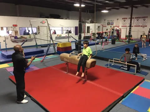 a group of people in a gym