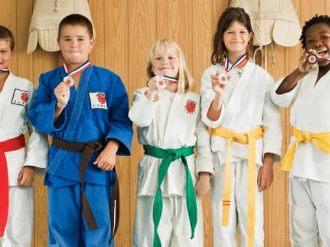 a group of kids wearing clothing
