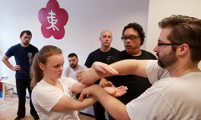 a group of people in a room