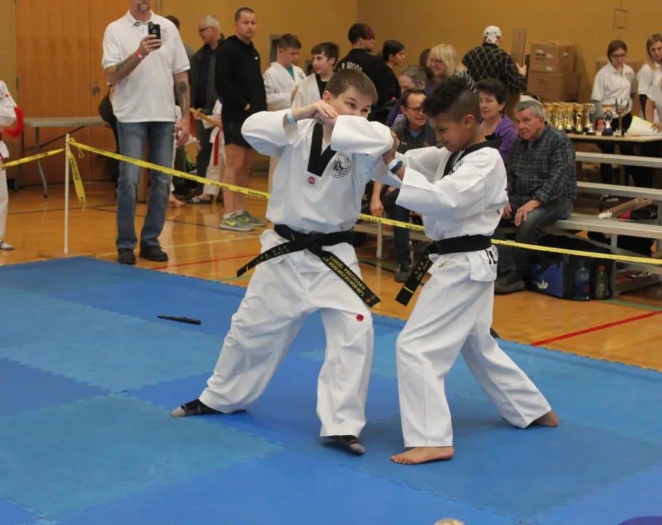 two people in karate uniforms
