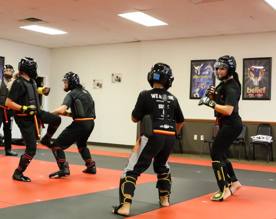 a group of people wearing helmets