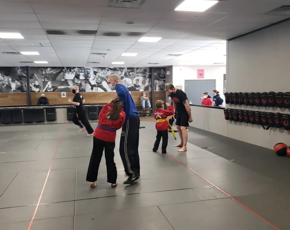 a group of people in a gym