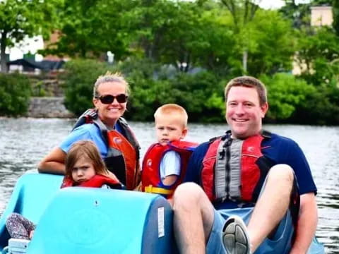 a group of people in a raft