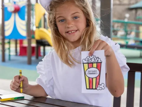 a girl sitting at a table