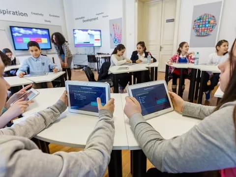 a group of people in a classroom