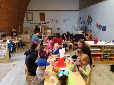 a group of people in a classroom