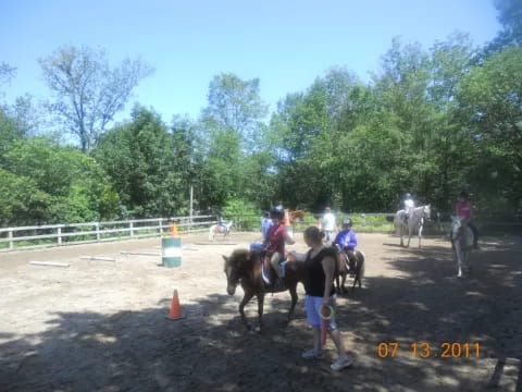 a group of people riding horses