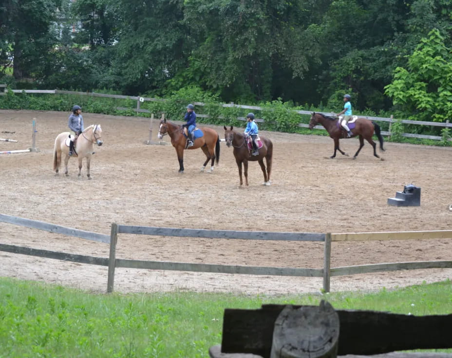 a group of people riding horses