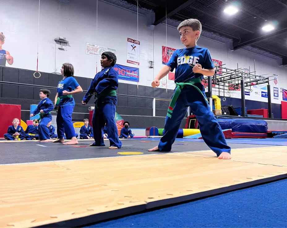a group of kids in a gym