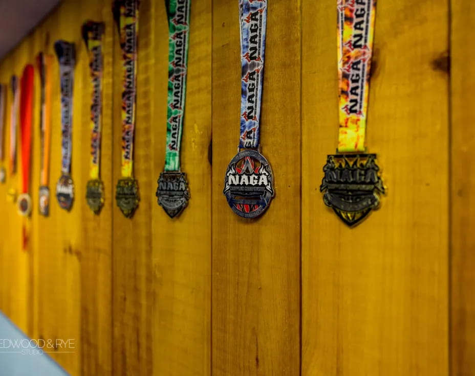 a group of ties on a wall