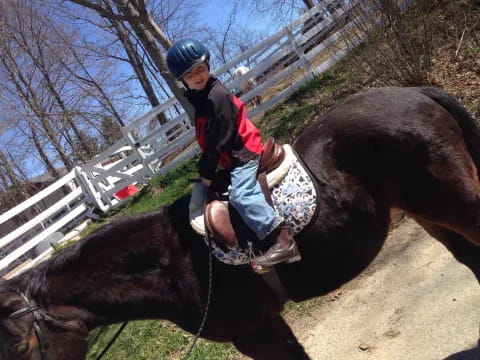 a boy riding a horse