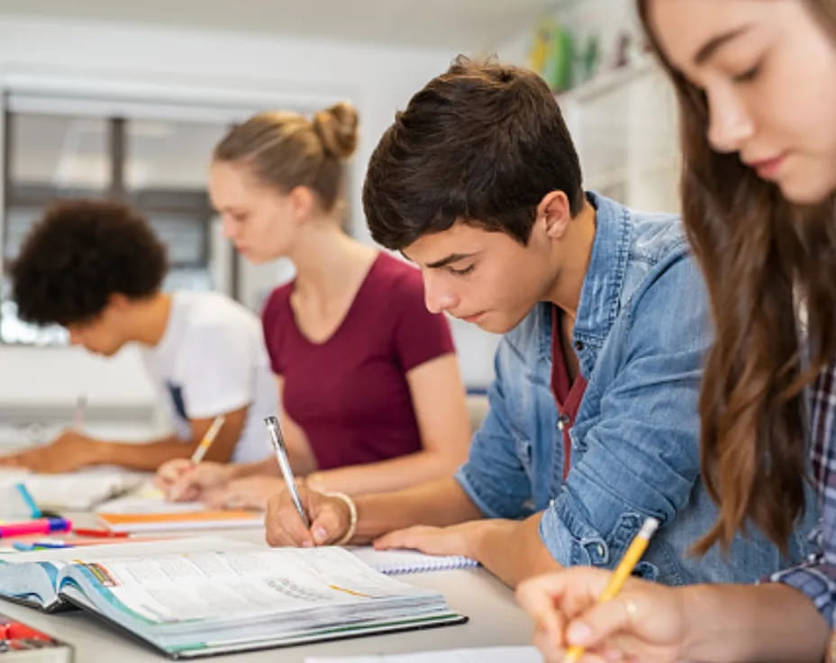 a group of people studying