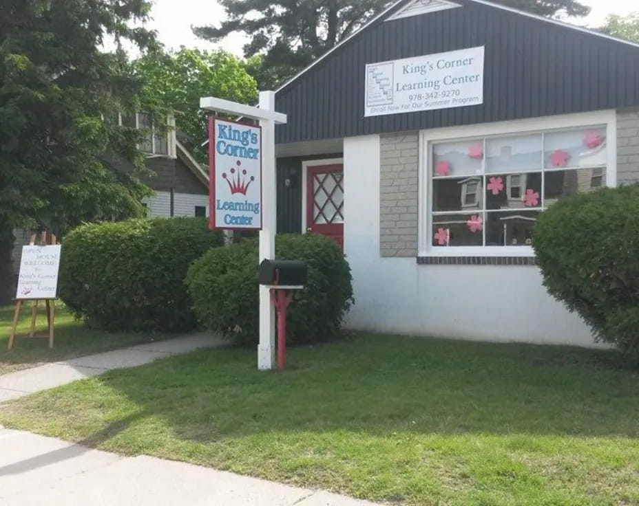 a building with a sign in front