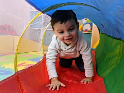 a child in a tent