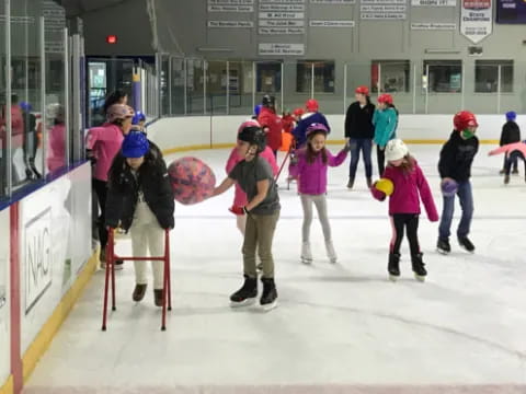 a group of people ice skating