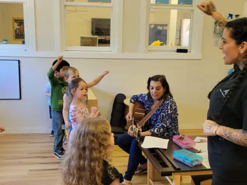 a group of people in a classroom