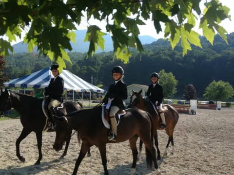 a group of people riding horses