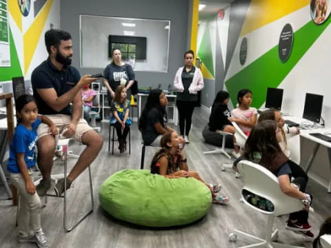 a group of people in a classroom