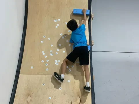 a boy climbing a wall