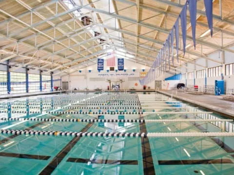 a swimming pool inside a building