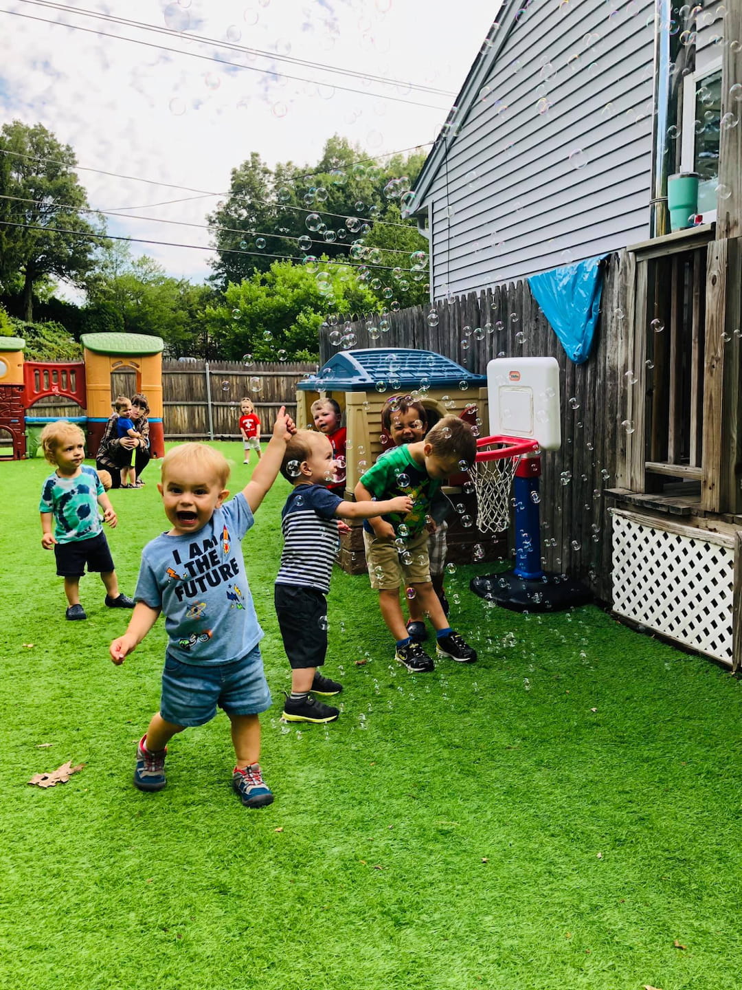 a group of children playing outside