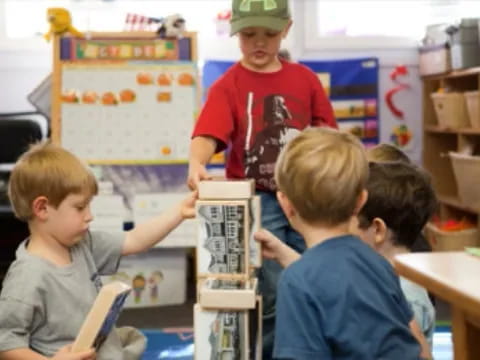 a group of kids in a classroom