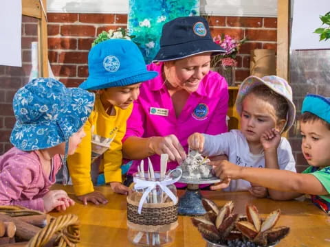a group of children wearing hats