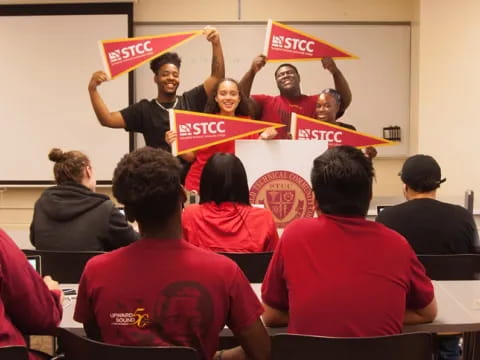 a group of people in a classroom