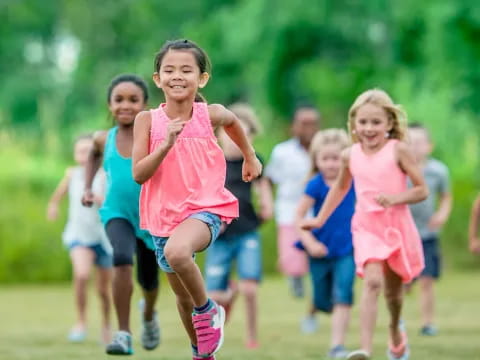 a group of children running