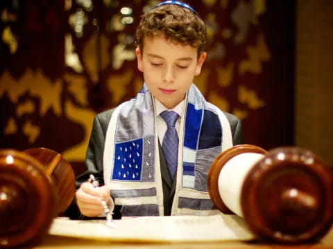 a boy wearing a suit and tie